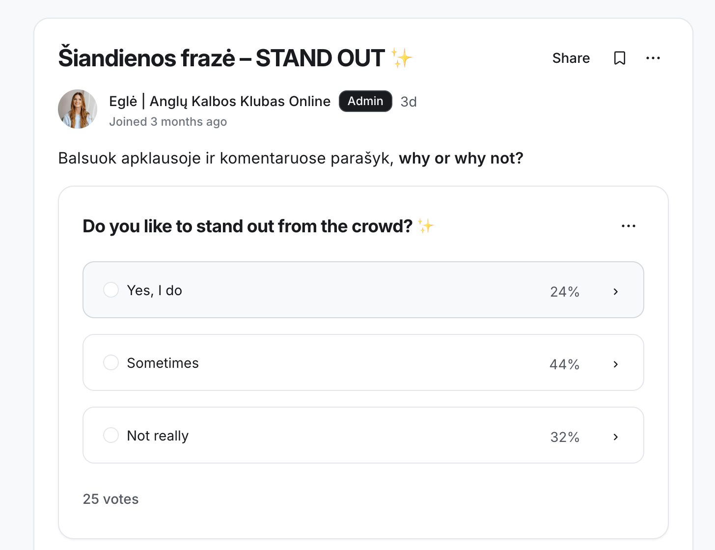 AKKO platformos dienos frazė ir narių apklausa